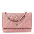 Iridescent Caviar Quilted Wallet on Chain WOC Rose Pink