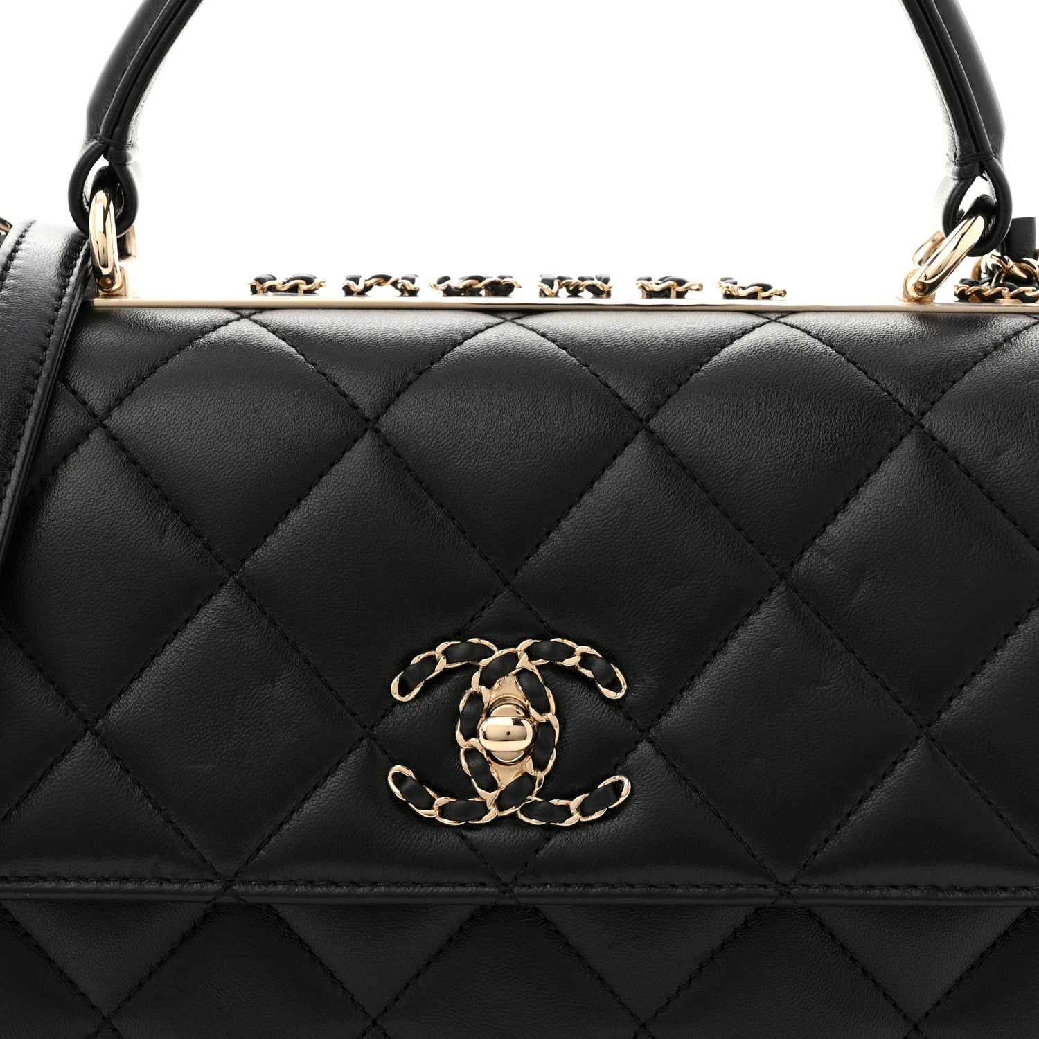 Lambskin Quilted Small Trendy CC Chain Dual Handle Flap Bag Black