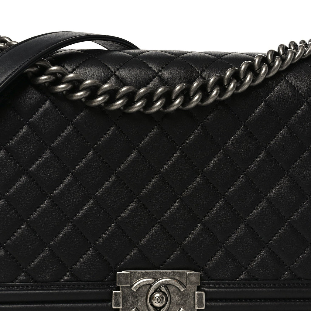 Calfskin Quilted New Medium Boy Flap Black