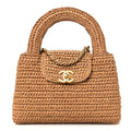 Braided Raffia Nano Kelly Flap Bag Dark Beige