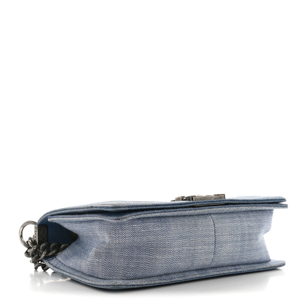 Denim Chevron Quilted Medium Boy Flap Blue