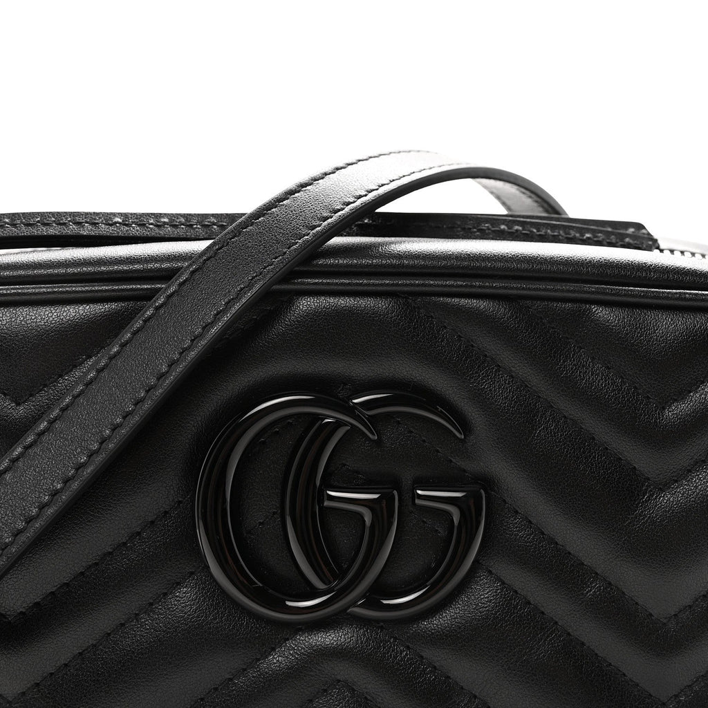 Calfskin Matelasse Monochrome Small GG Marmont Chain Shoulder Bag Black