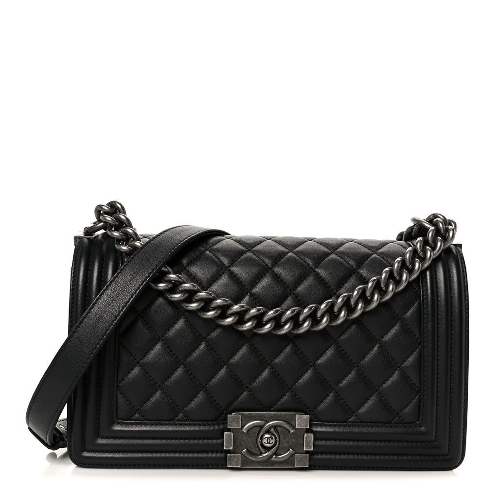 Lambskin Quilted Medium Boy Flap Black