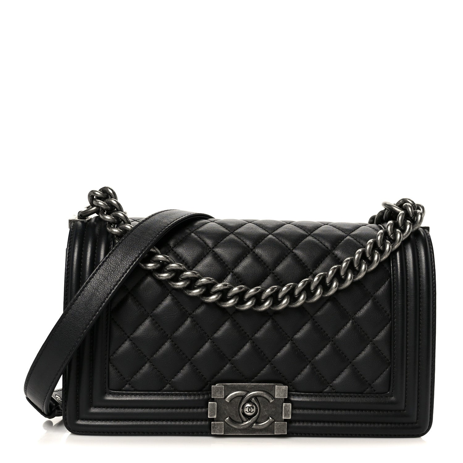 Lambskin Quilted Medium Boy Flap Black
