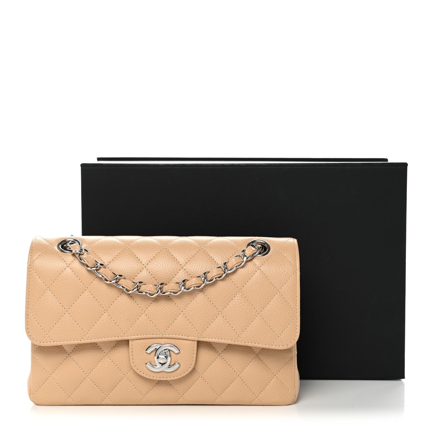 Caviar Quilted Small Double Flap Beige