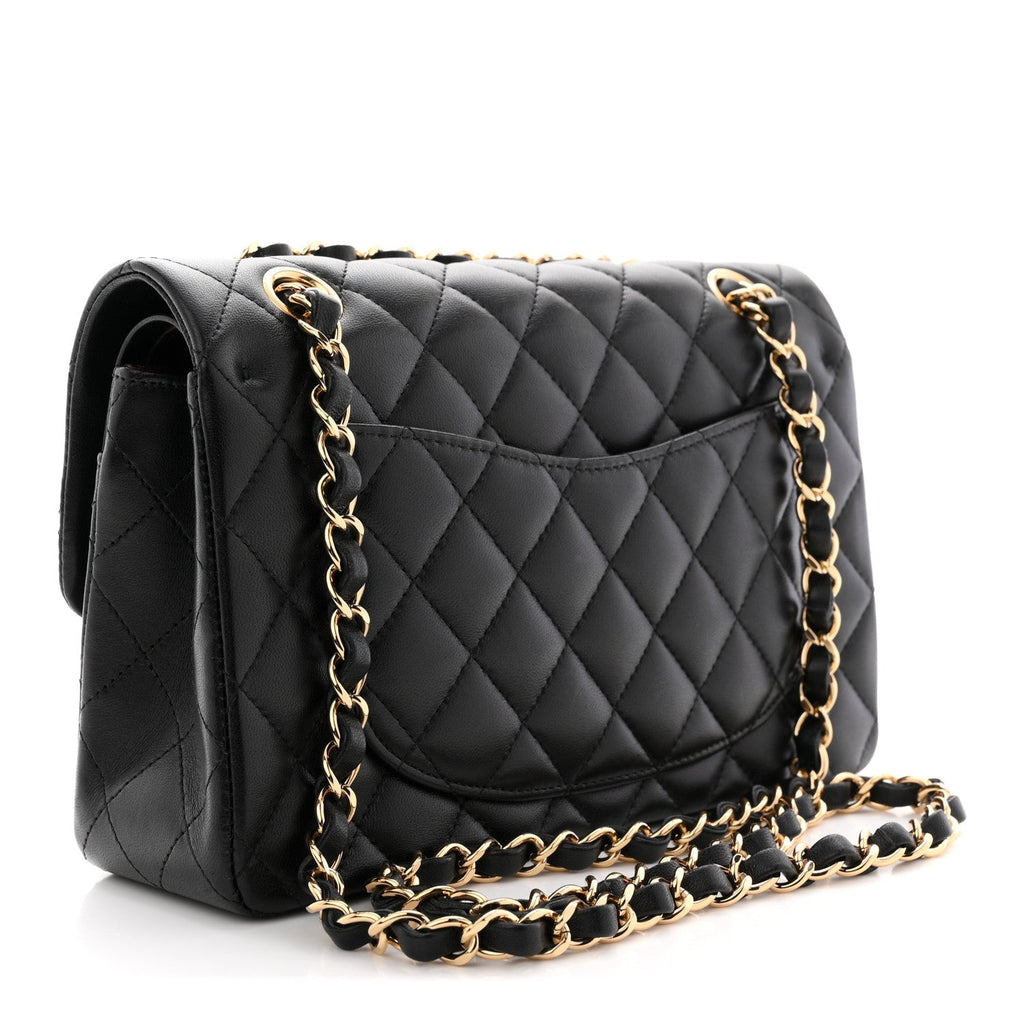 Lambskin Quilted Small Double Flap Black