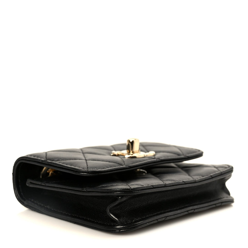 Lambskin Quilted Trendy CC Card Holder On Chain Black