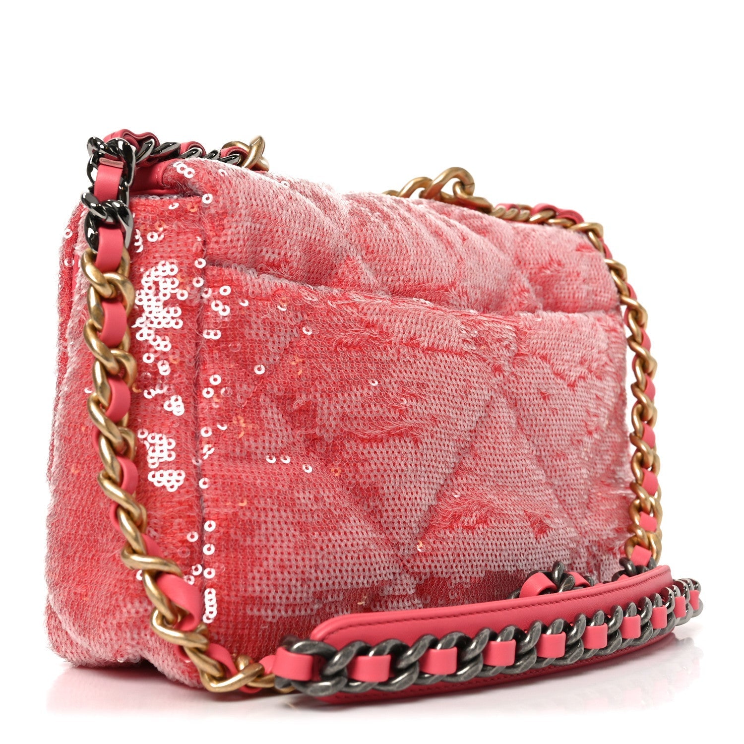 Sequin Quilted Medium Chanel 19 Flap Coral