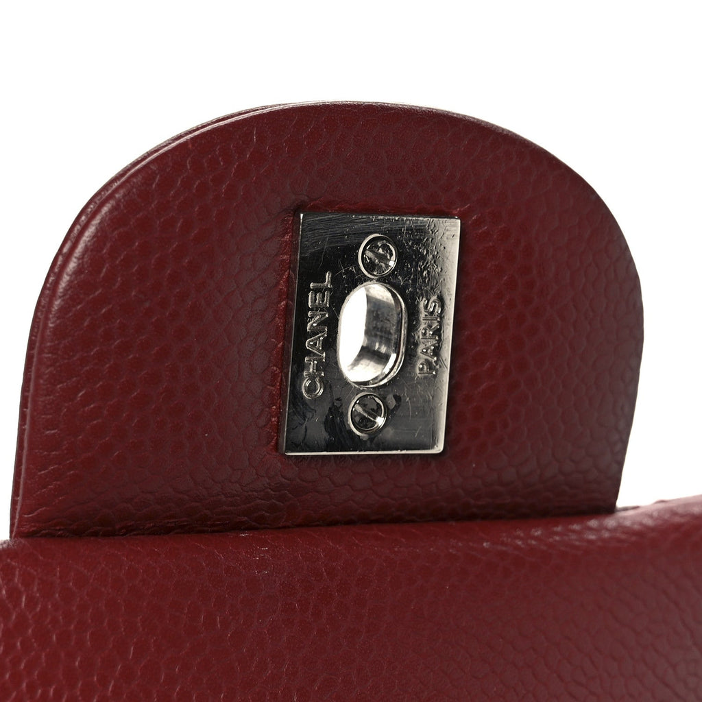 Caviar Quilted Jumbo Double Flap Dark Red