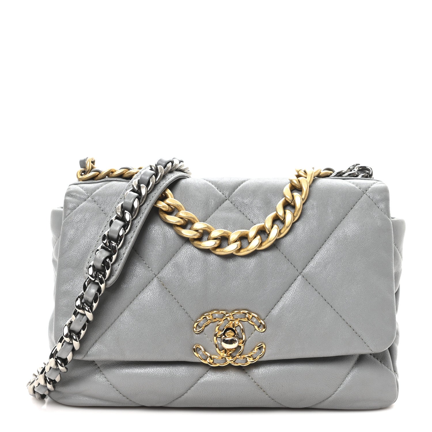 Goatskin Quilted Medium Chanel 19 Flap Grey