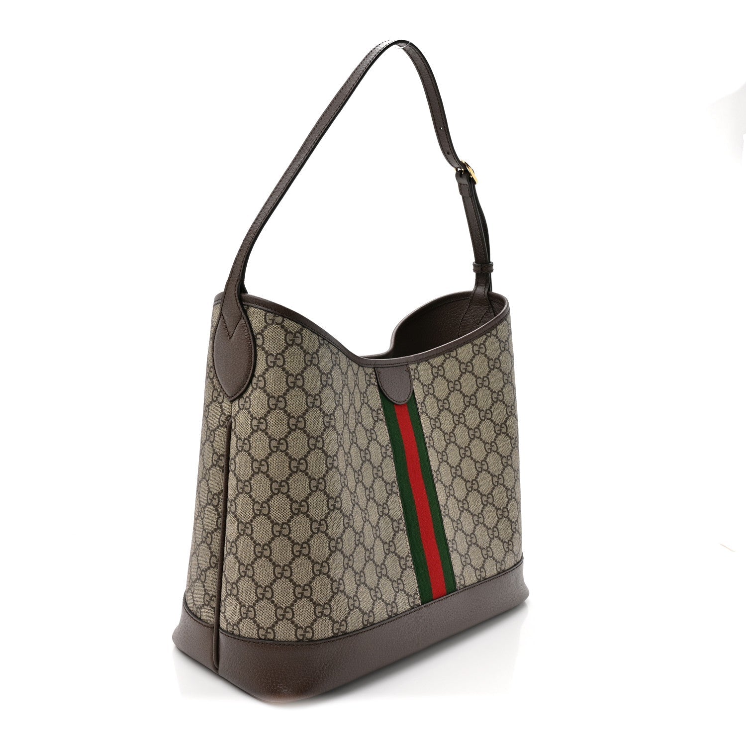 GG Supreme Monogram Textured Dollar Calfskin Web Large Ophidia Bucket Shoulder Bag Beige Ebony New Acero