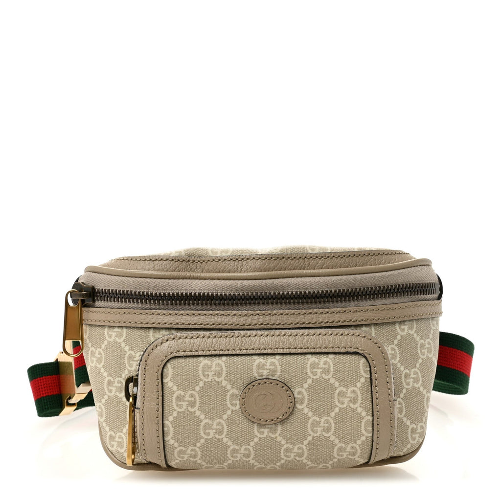 GG Supreme Monogram Textured Calfskin Web Retro Interlocking G Belt Bag Beige Mystic White Oatmeal