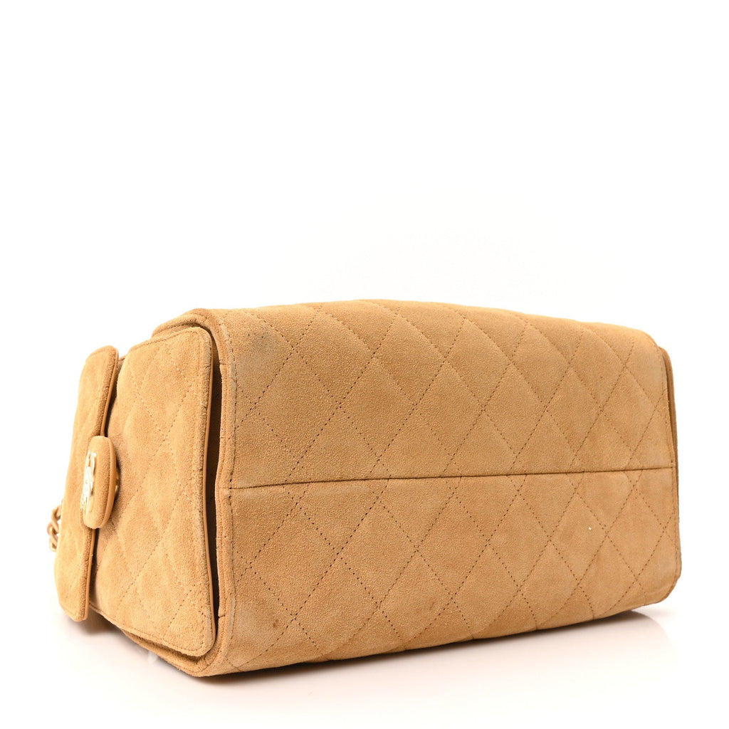 Suede Quilted Small Chanel 25 Handbag Beige