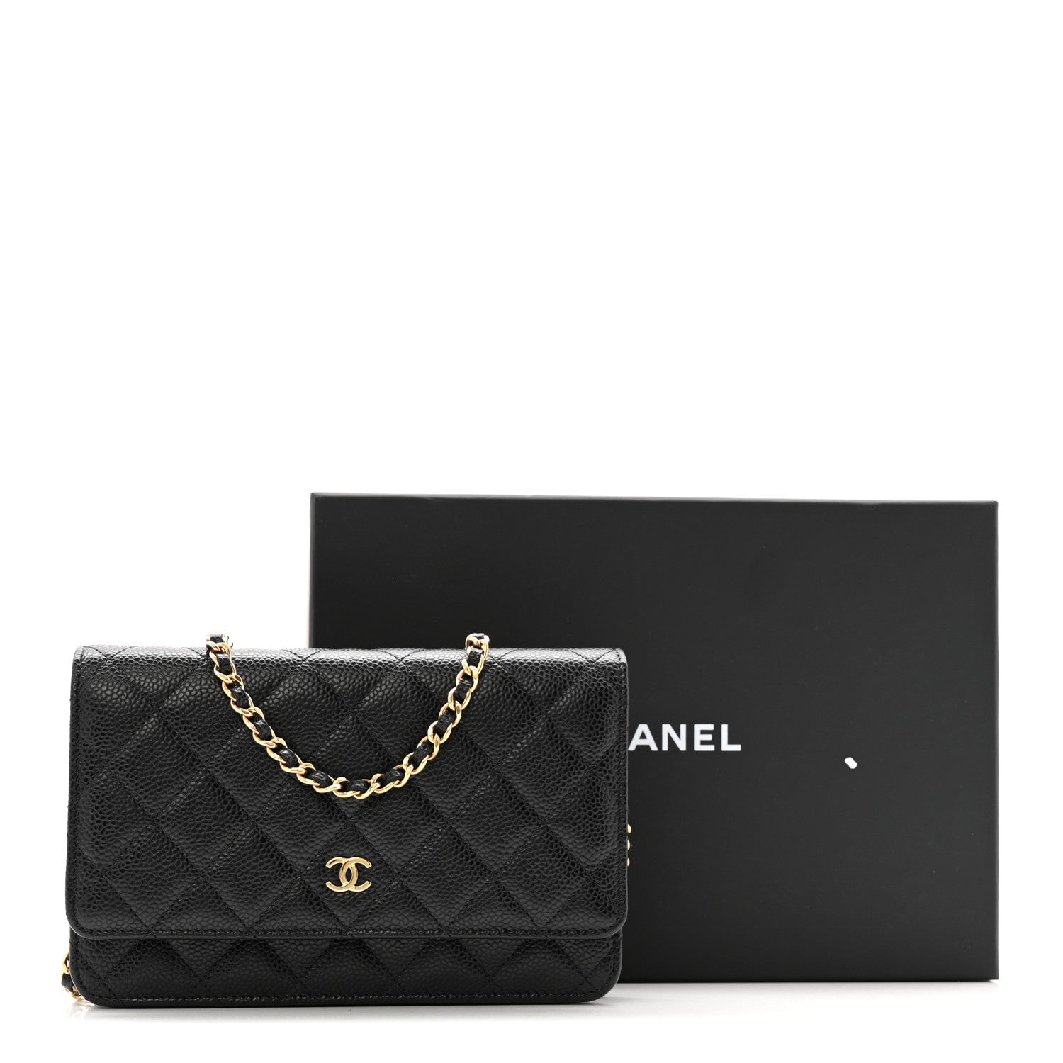 Caviar Quilted Wallet on Chain WOC Black