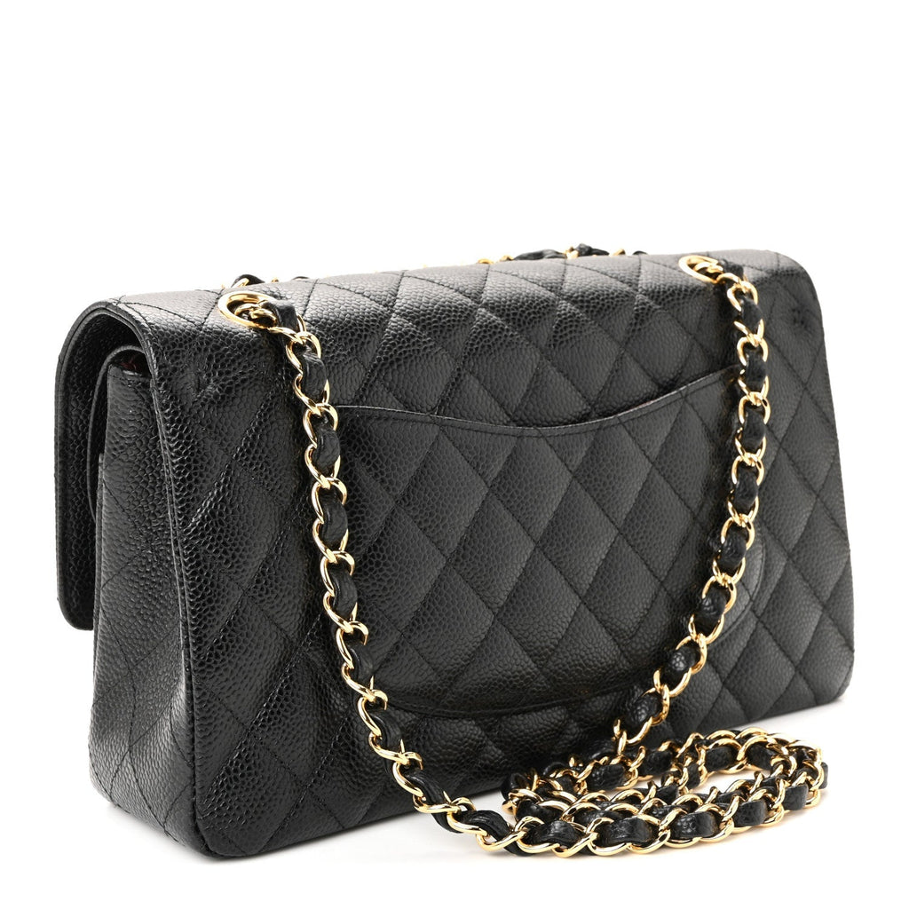 Caviar Quilted Medium Double Flap Black