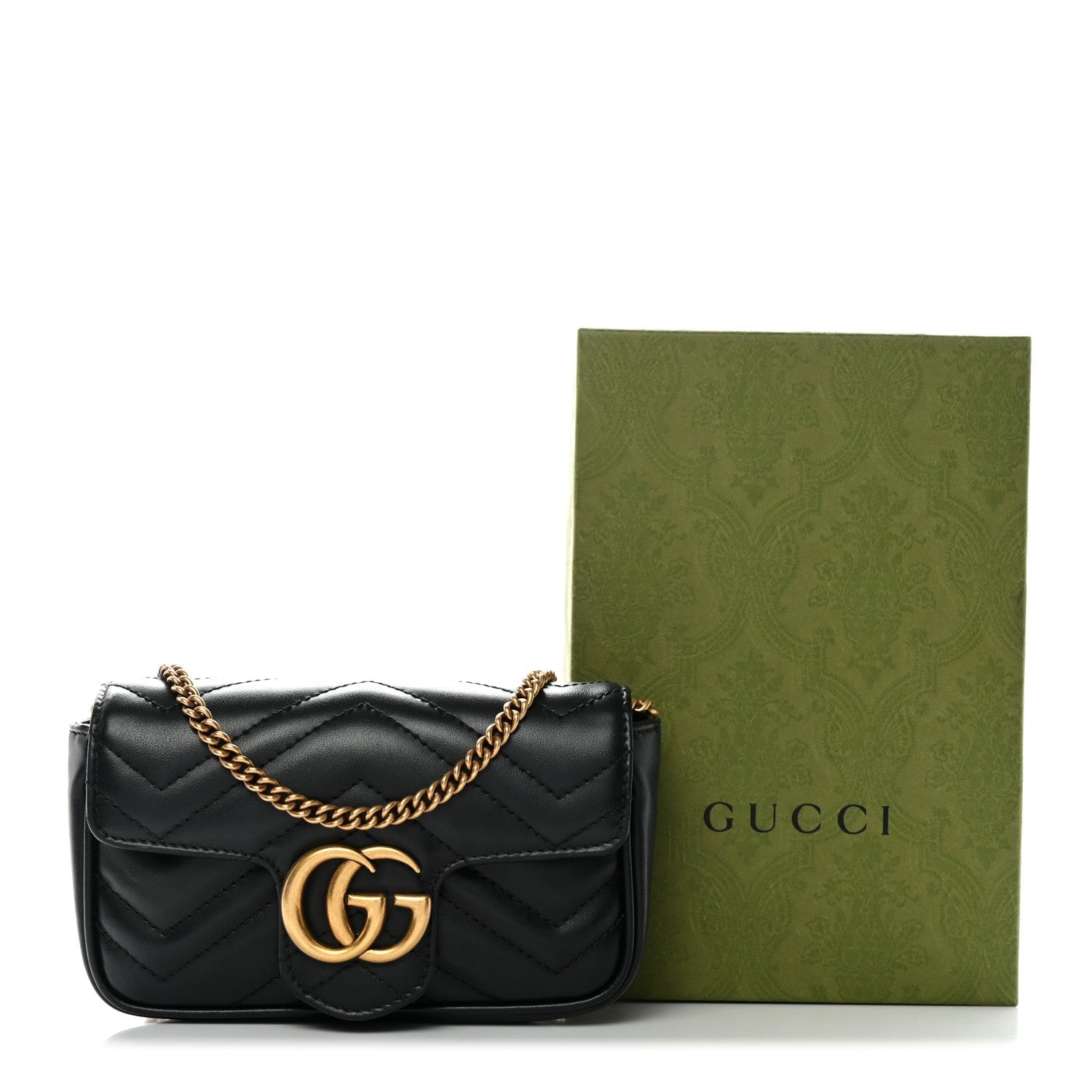Calfskin Matelasse Super Mini GG Marmont Shoulder Bag Black