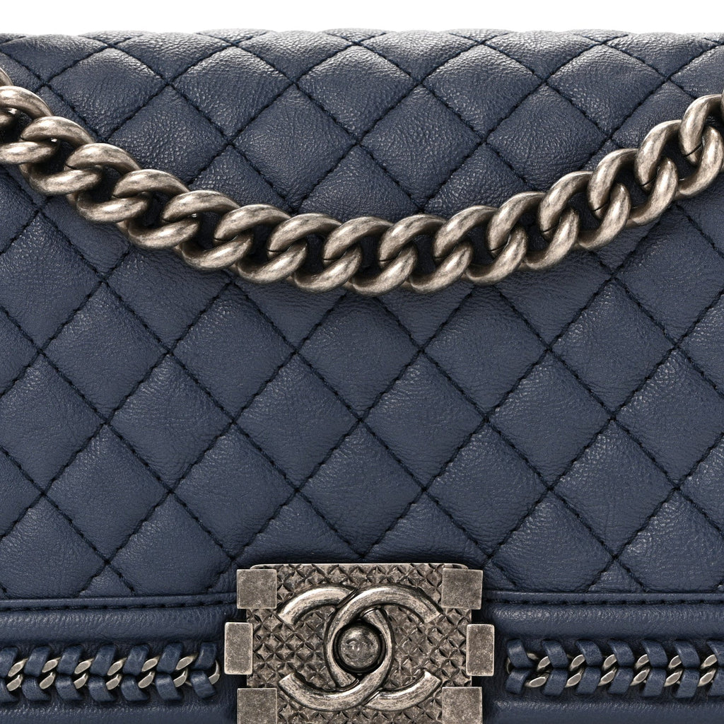 Lambskin Quilted Medium Top Handle Boy Flap Blue