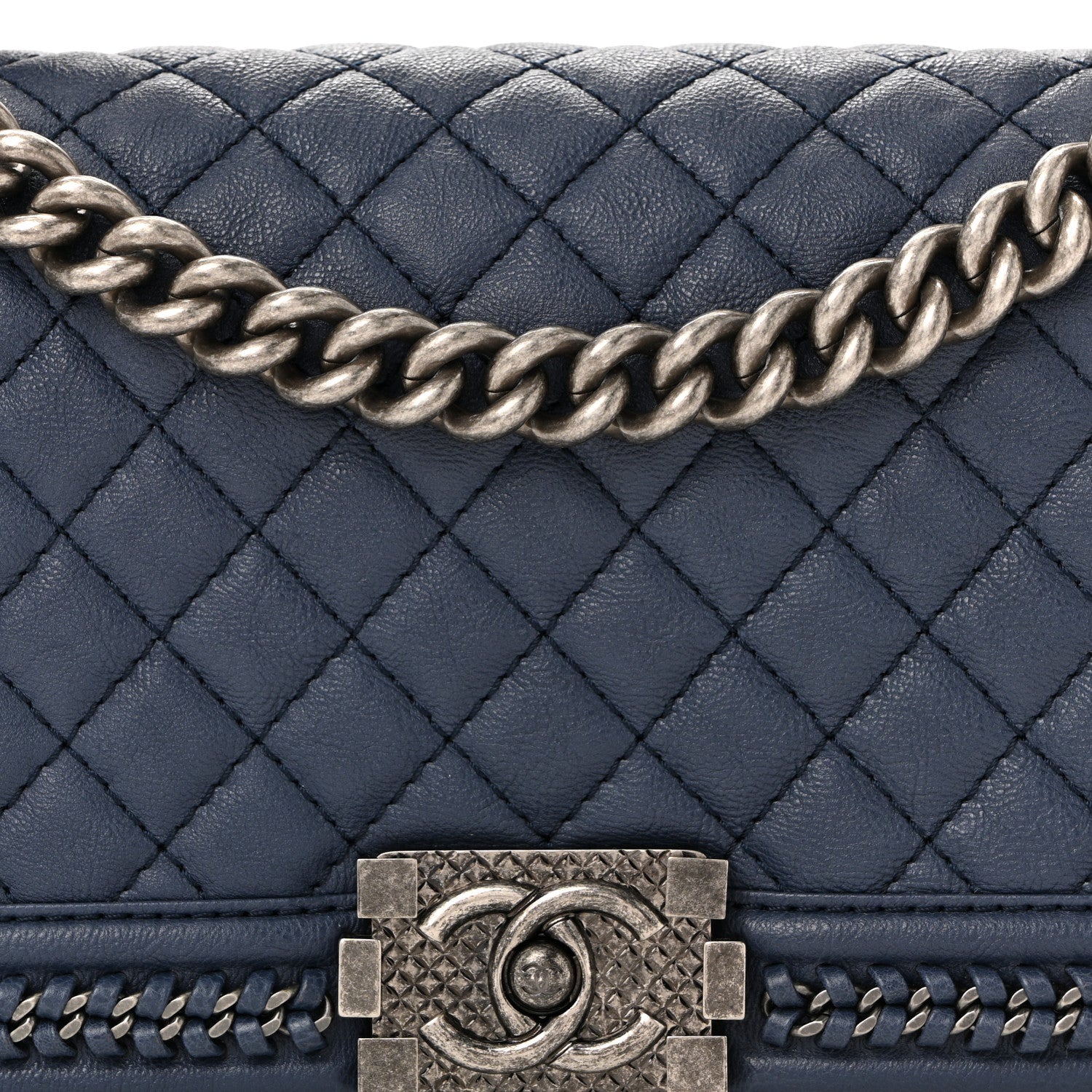 Lambskin Quilted Medium Top Handle Boy Flap Blue