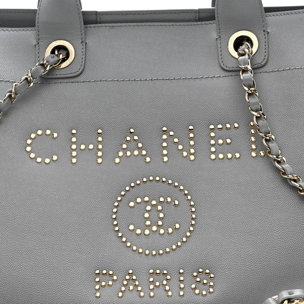 Caviar Studded Medium Deauville Tote Grey