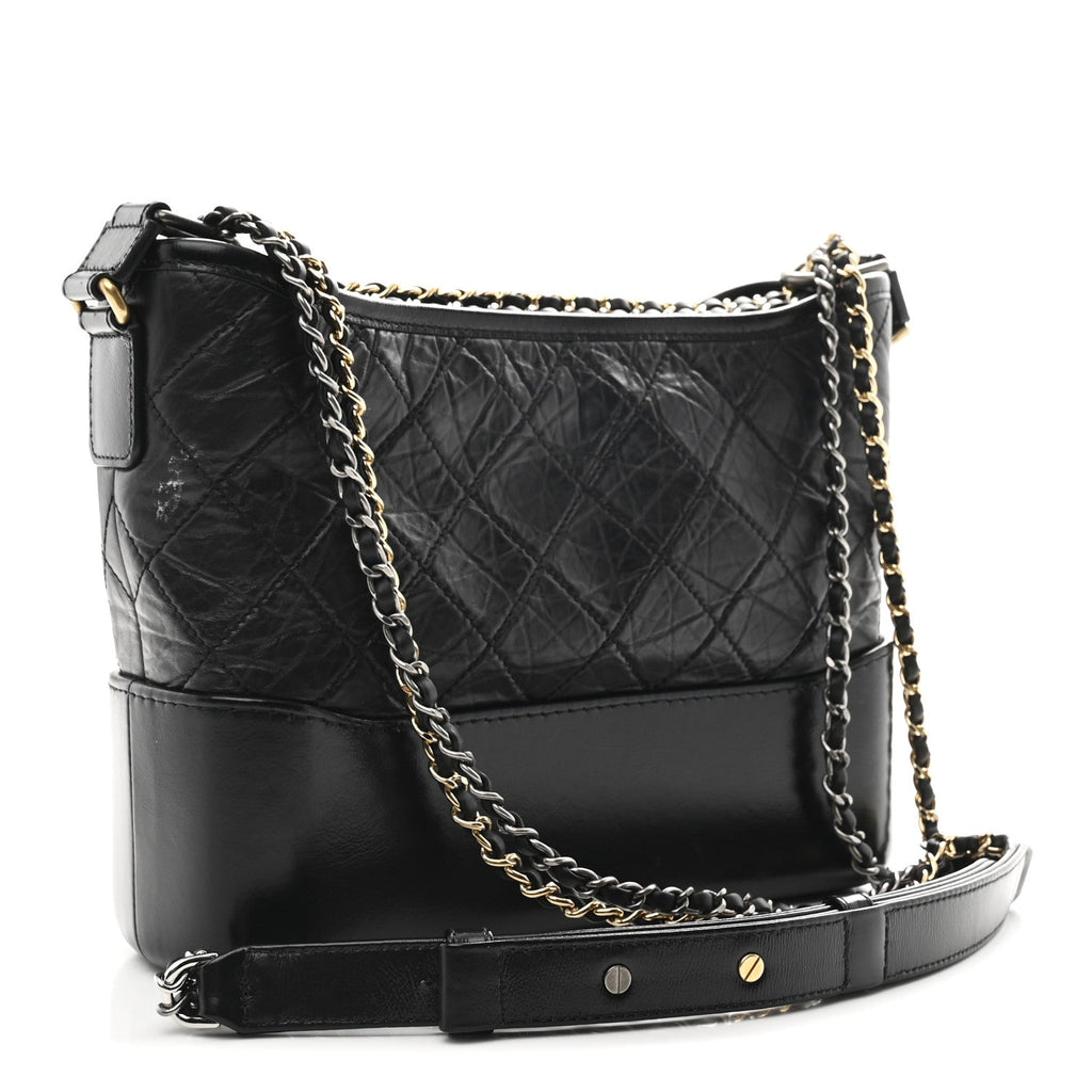 Aged Calfskin Quilted New Medium Gabrielle Hobo Black