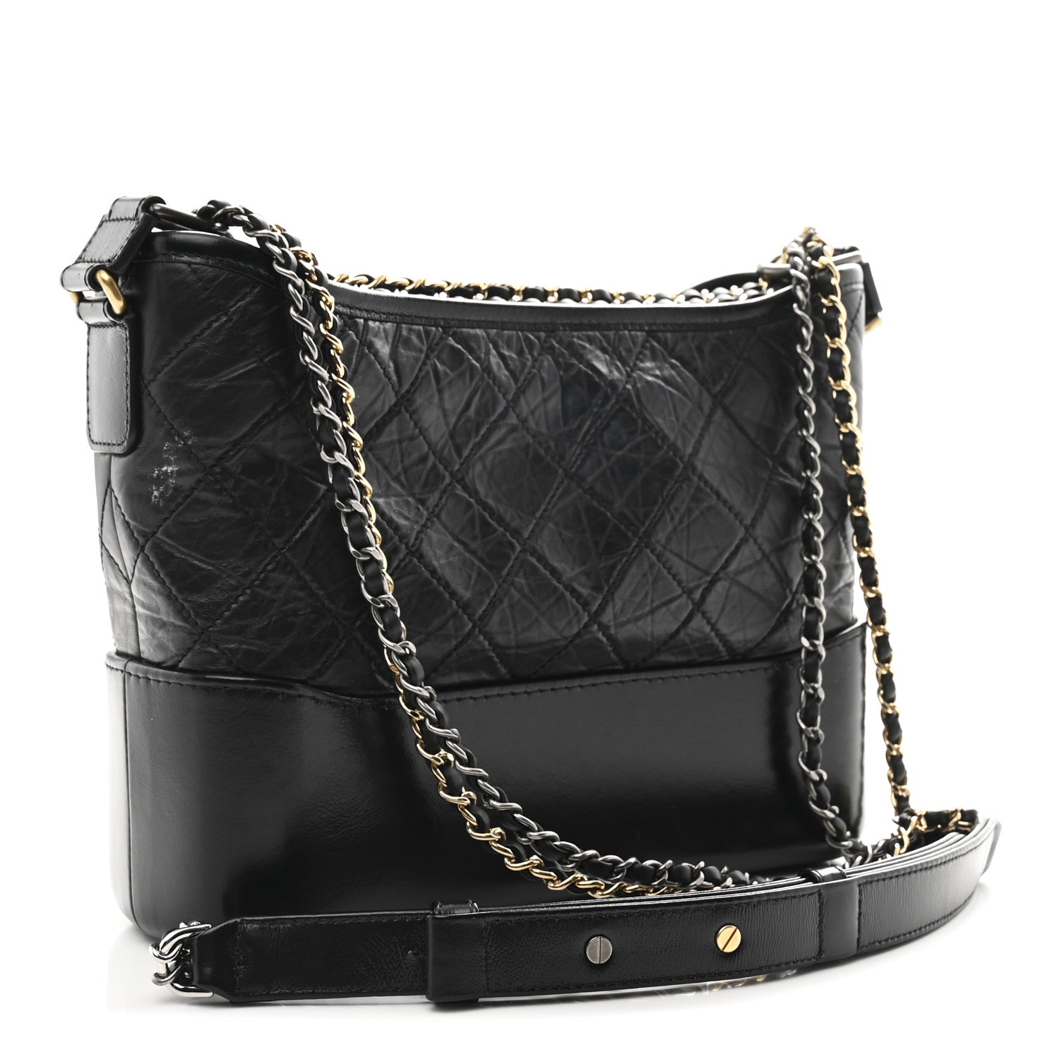 Aged Calfskin Quilted New Medium Gabrielle Hobo Black