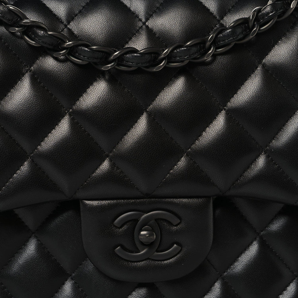 Lambskin Quilted Jumbo Double Flap So Black