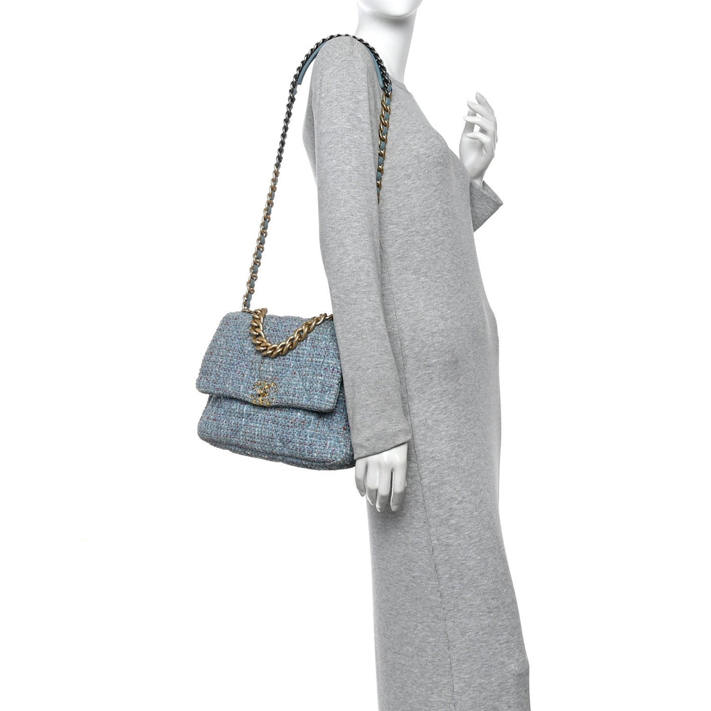 Tweed Quilted Large Chanel 19 Flap Blue Multicolor