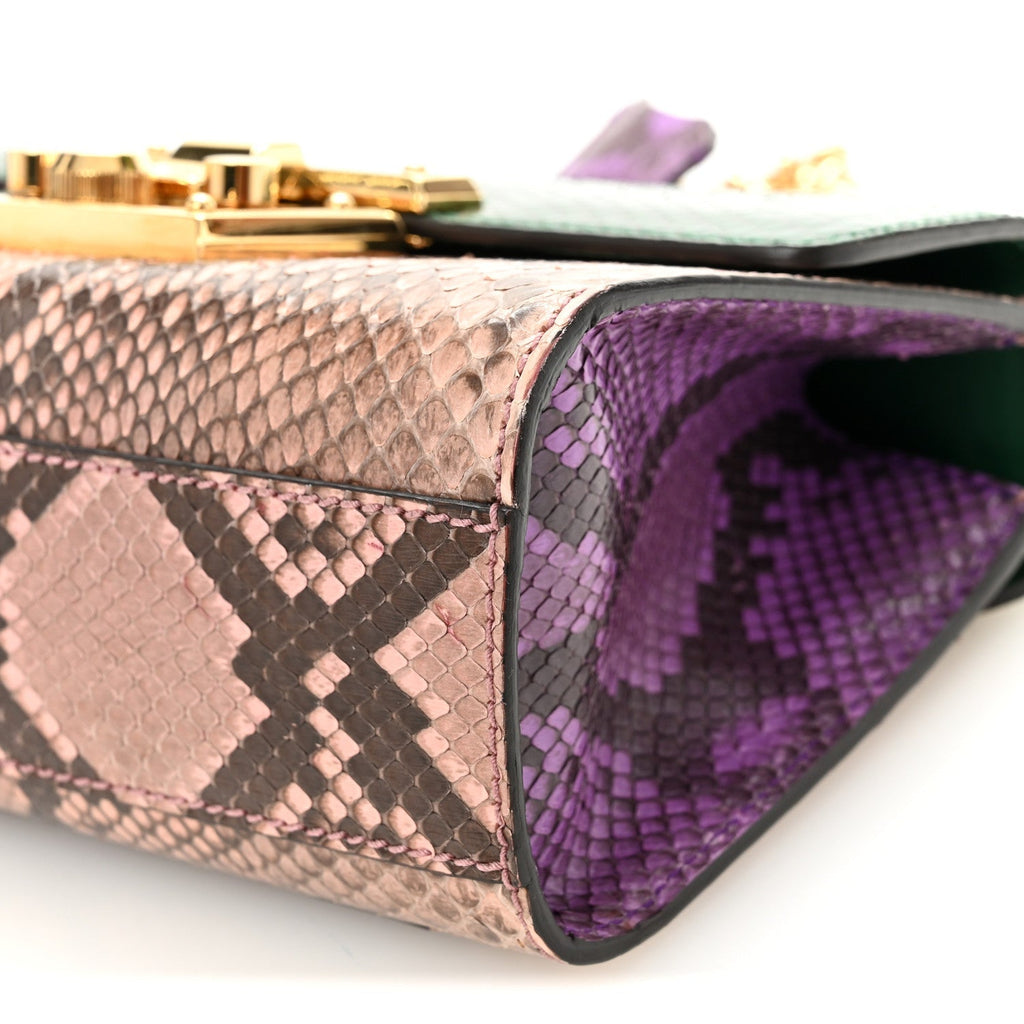 Snakeskin Small Padlock Shoulder Bag Green Pink Purple