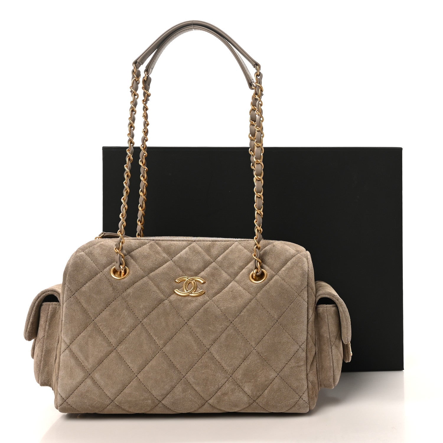 Suede Quilted Chanel 25 Bowling Bag Dark Grey