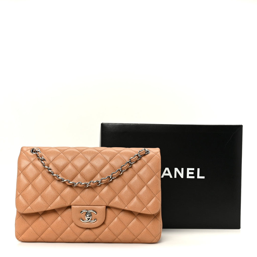Caviar Quilted Jumbo Double Flap Dark Beige