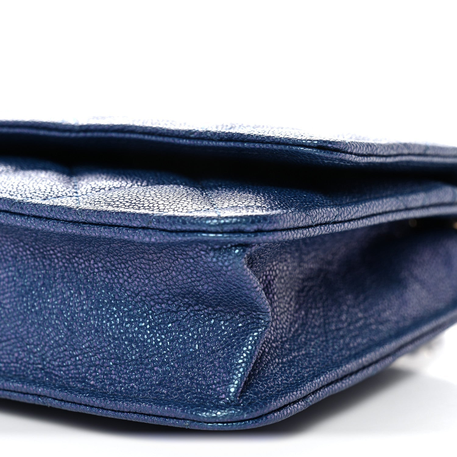 Iridescent Caviar Quilted Wallet on Chain WOC Dark Blue