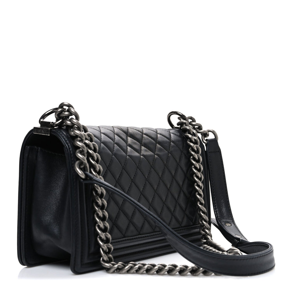 Lambskin Quilted Medium Boy Flap Black