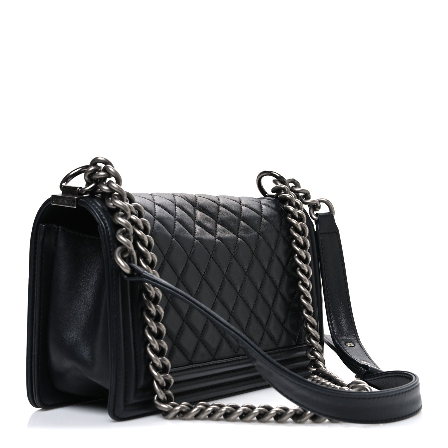 Lambskin Quilted Medium Boy Flap Black