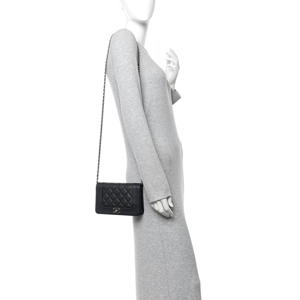 Caviar Quilted Vintage Mademoiselle Wallet On Chain WOC Black