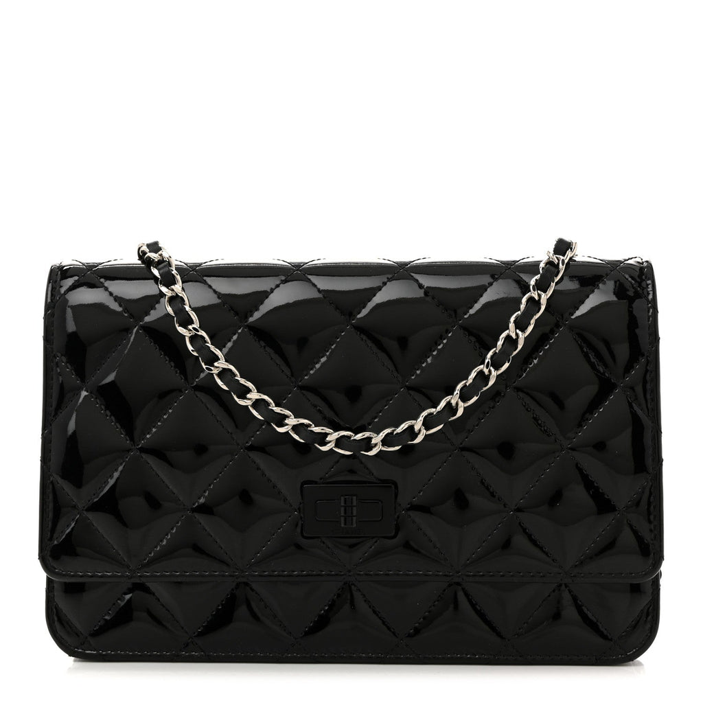 Patent Calfskin Quilted Reissue Wallet On Chain WOC So Black