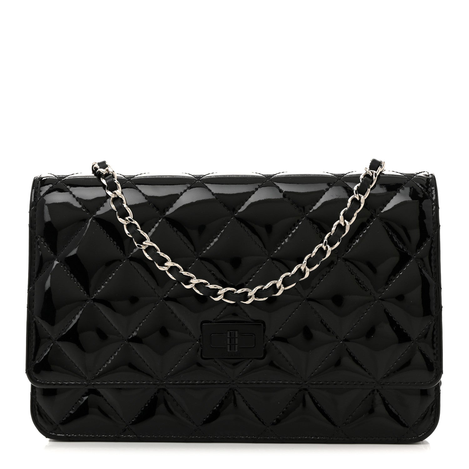 Patent Calfskin Quilted Reissue Wallet On Chain WOC So Black