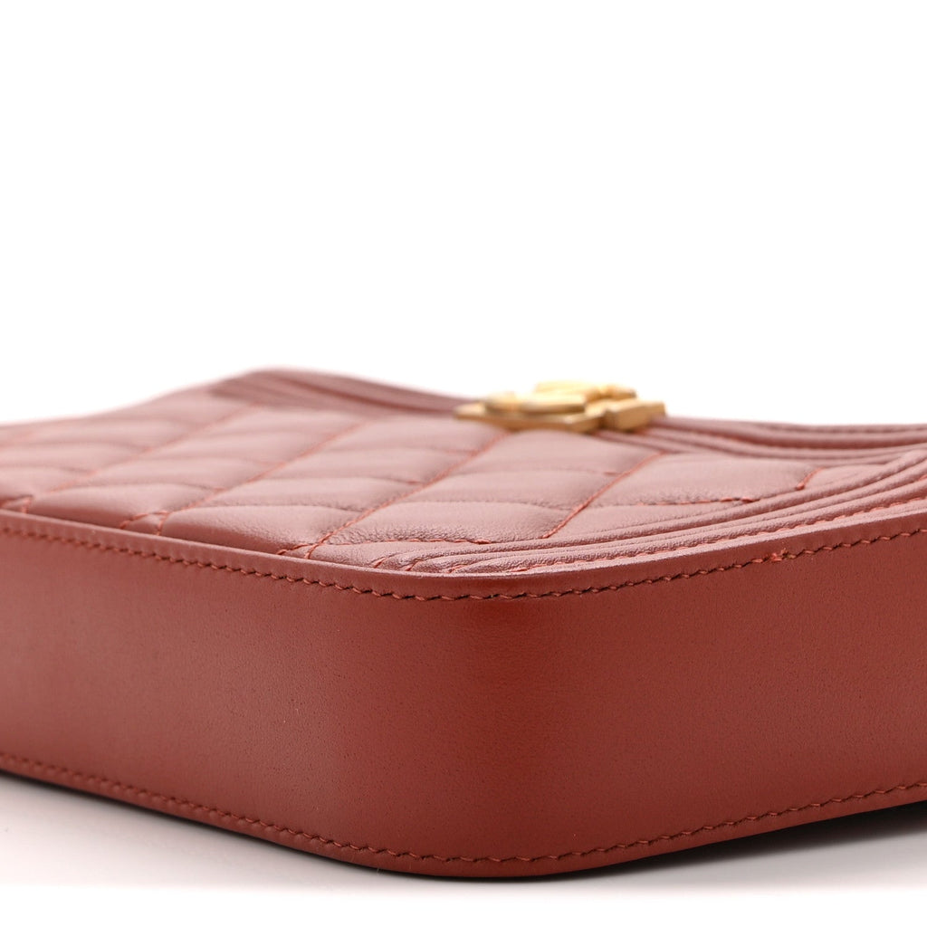 Lambskin Quilted Small Boy Clutch With Chain Orange