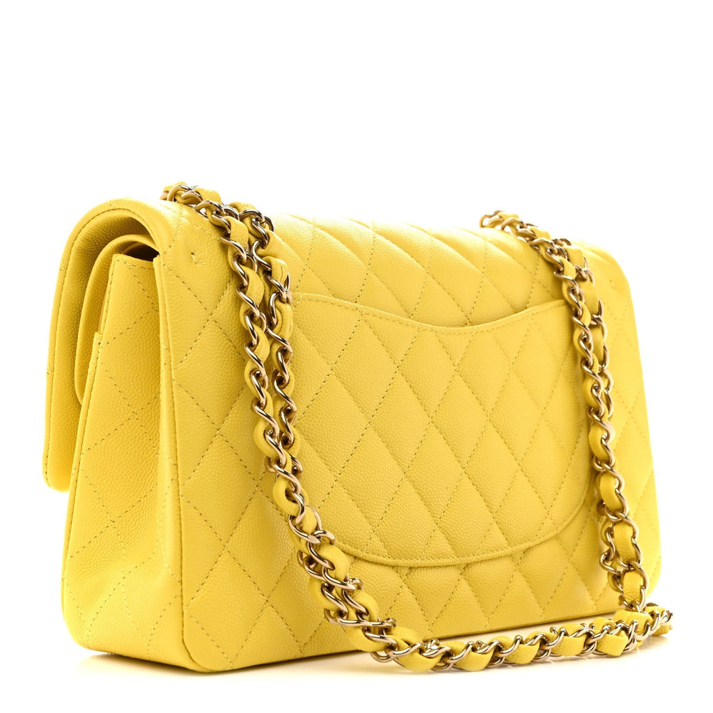 Caviar Quilted Medium Double Flap Yellow