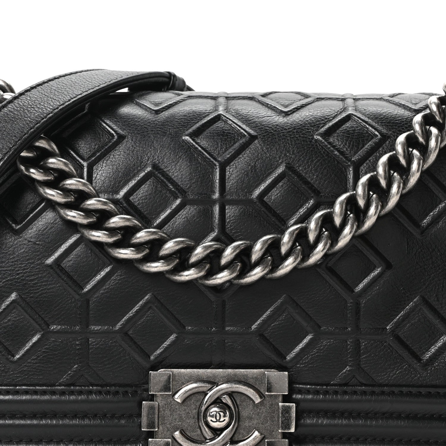 Calfskin Crystal Embossed Medium Boy Flap Black