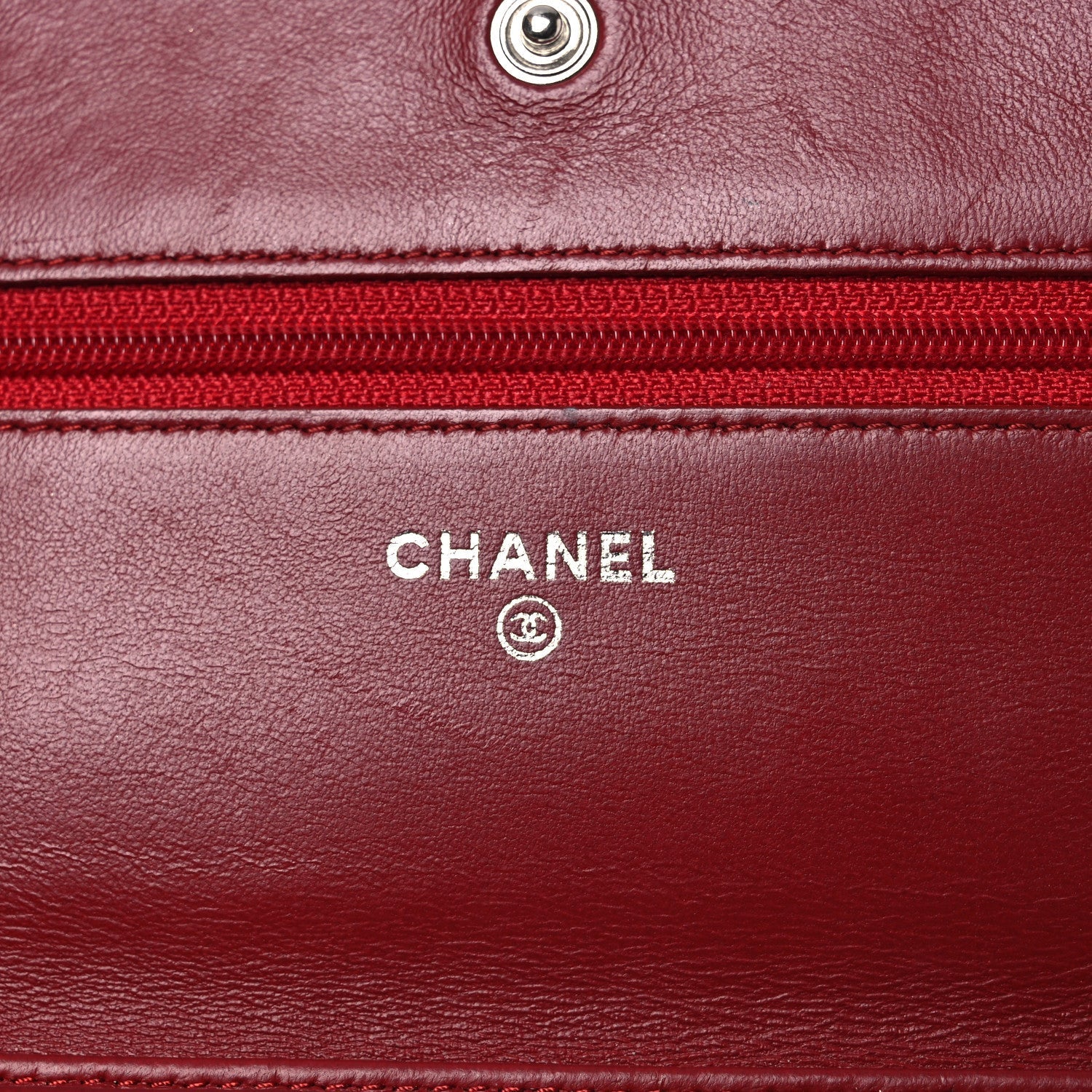 Lambskin Camellia Embossed Wallet on Chain WOC Red