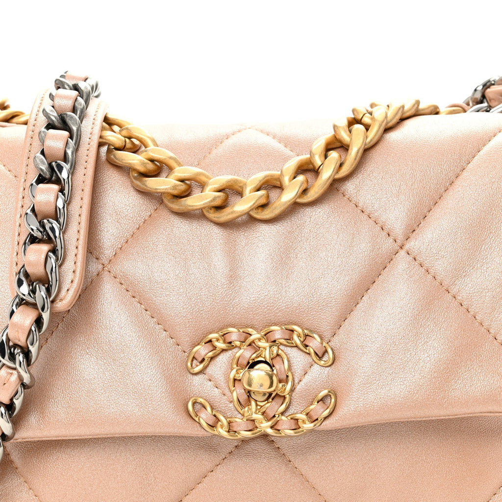 Shiny Lambskin Quilted Medium Chanel 19 Flap Beige