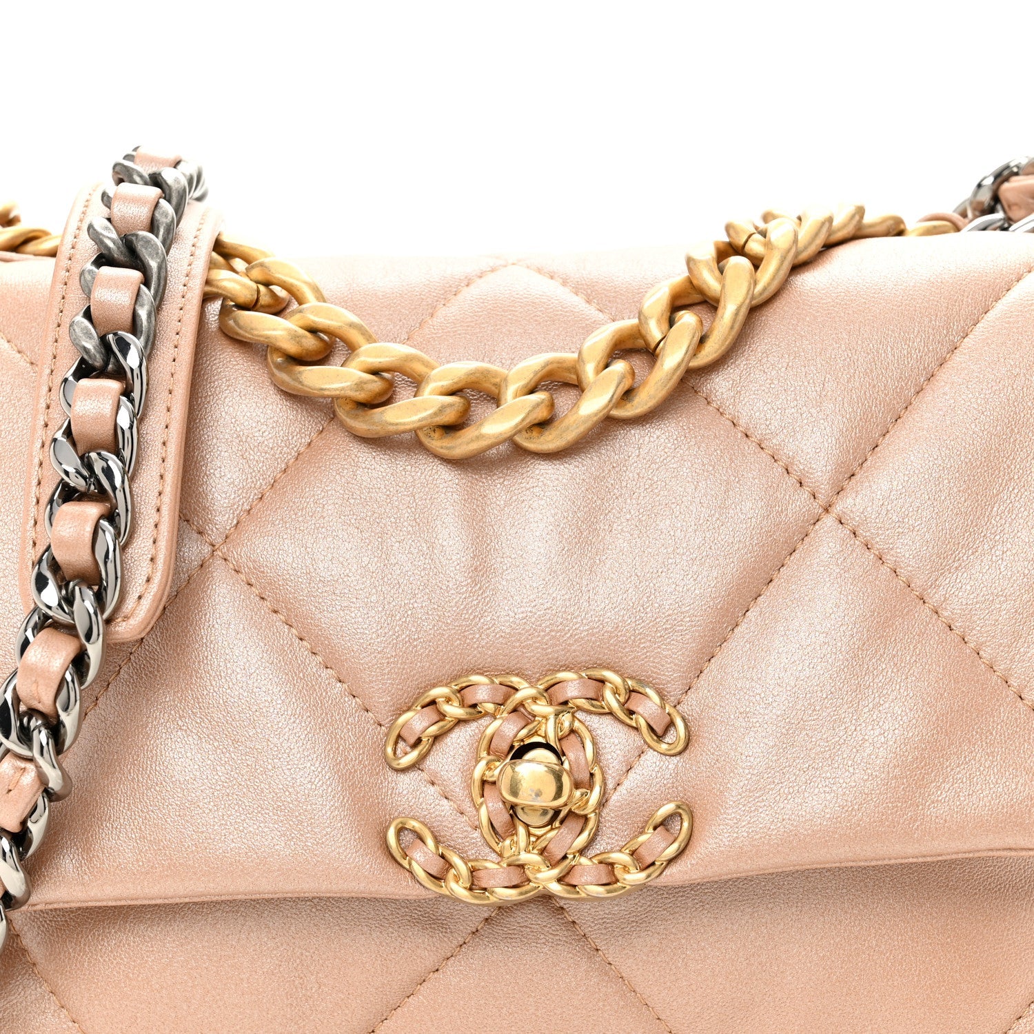 Shiny Lambskin Quilted Medium Chanel 19 Flap Beige
