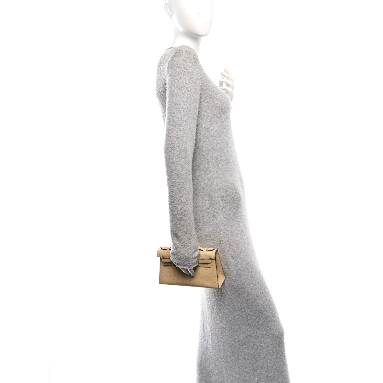 Ostrich Kelly Pochette Clutch Parchemin