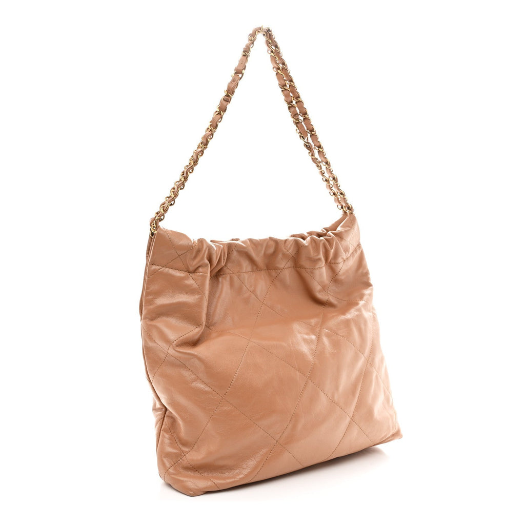Shiny Calfskin Quilted Small Chanel 22 Beige