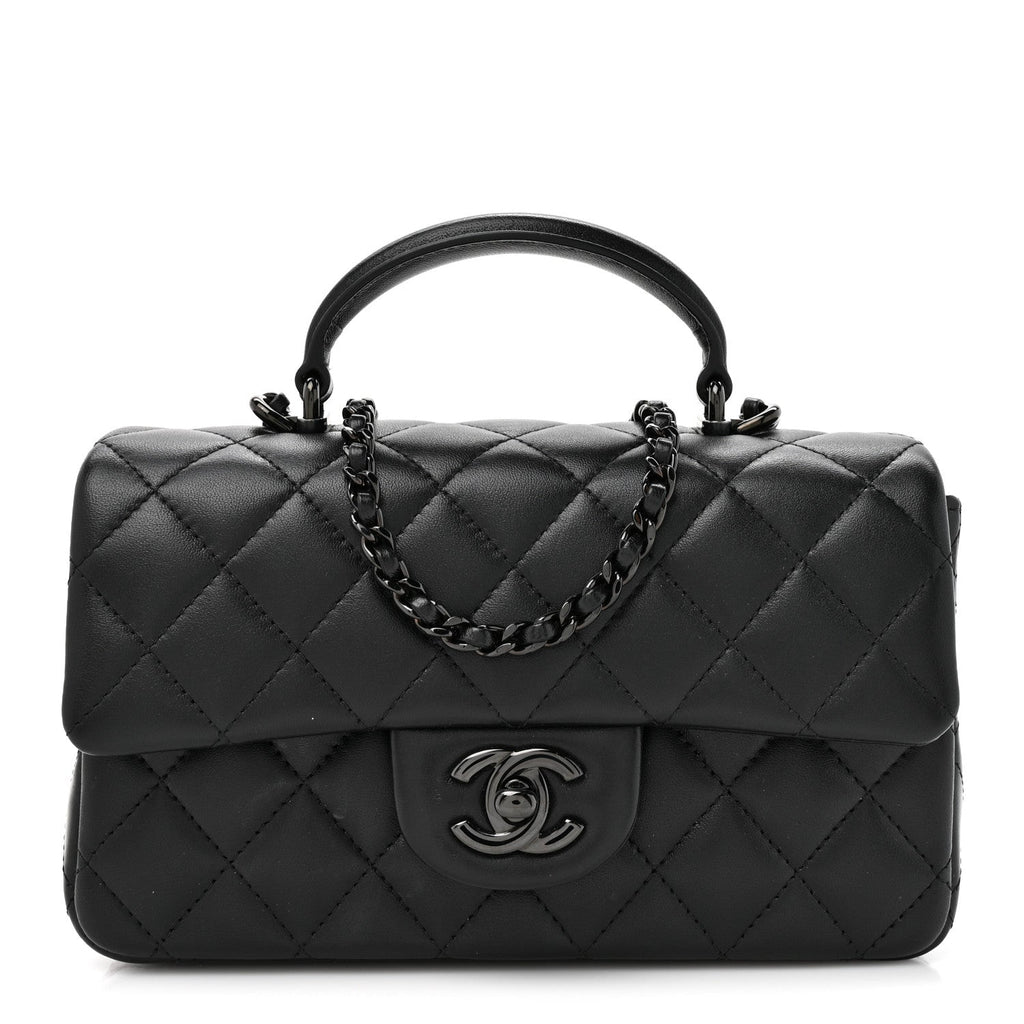 Lambskin Quilted Mini Top Handle Rectangular Flap So Black