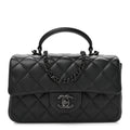 Lambskin Quilted Mini Top Handle Rectangular Flap So Black