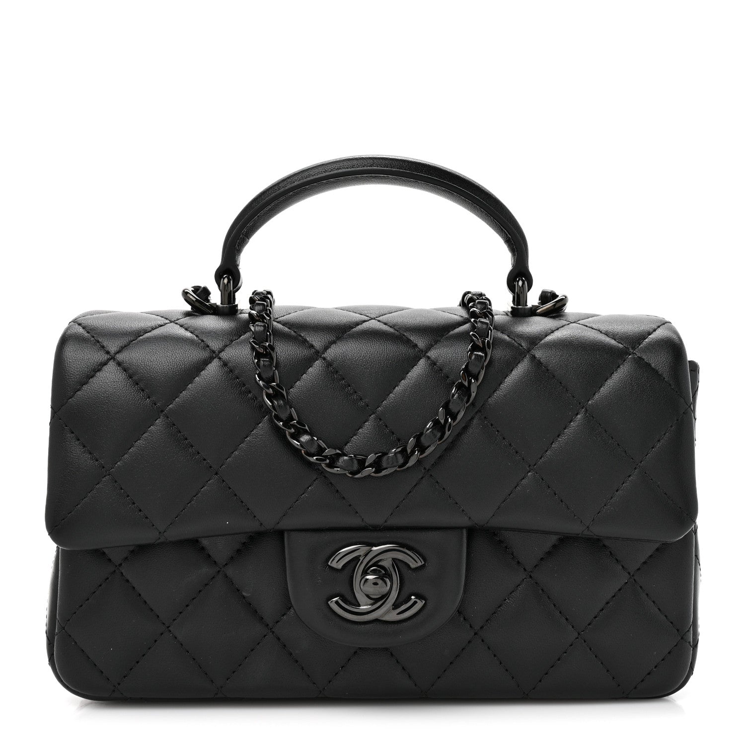 Lambskin Quilted Mini Top Handle Rectangular Flap So Black