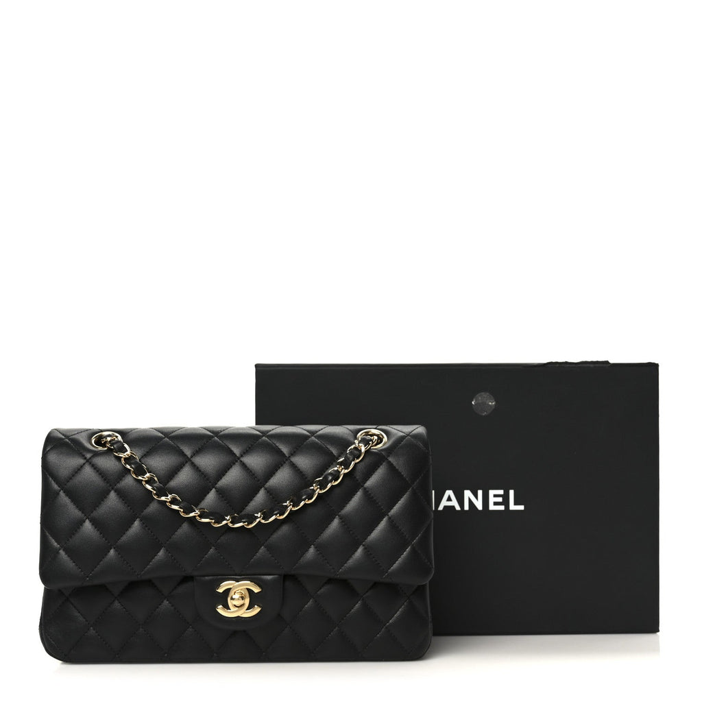 Lambskin Quilted Medium Double Flap Black