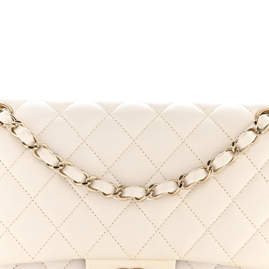 Caviar Quilted Medium Double Flap White
