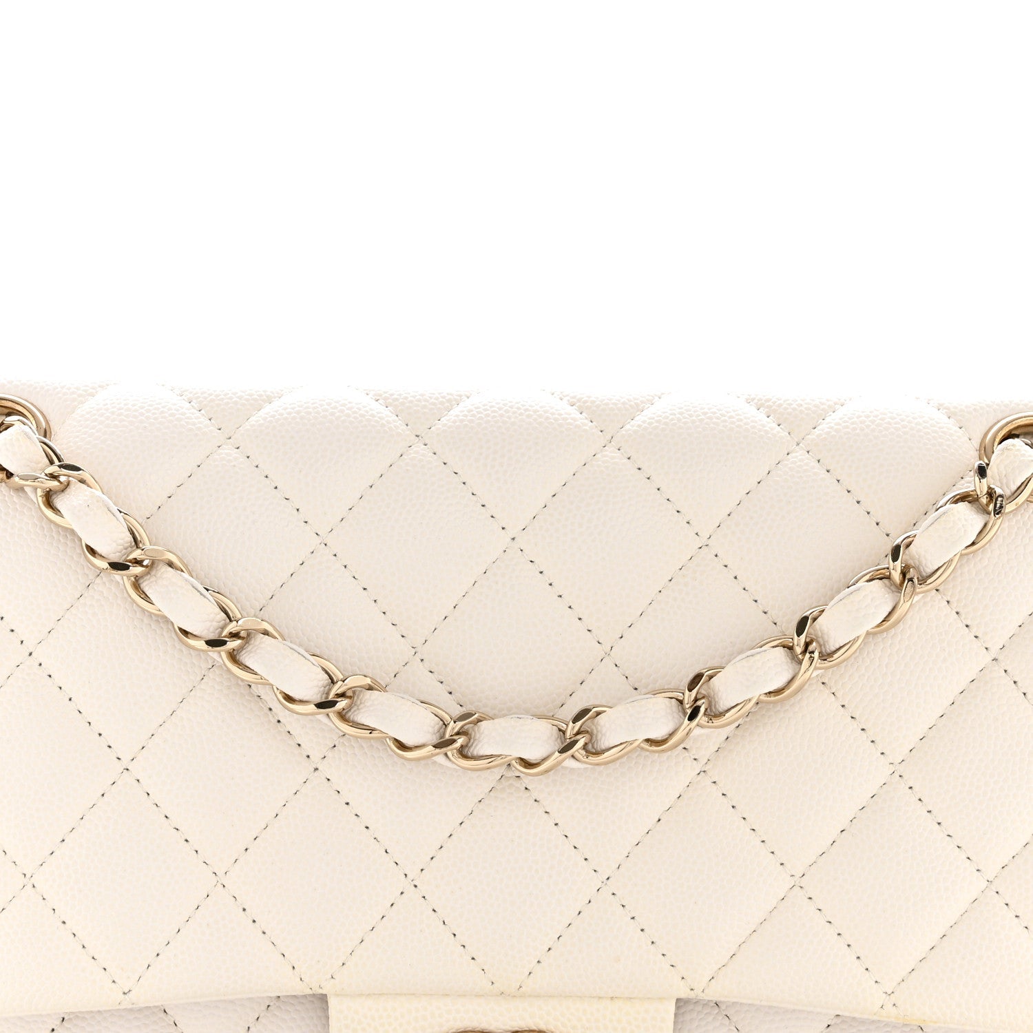 Caviar Quilted Medium Double Flap White